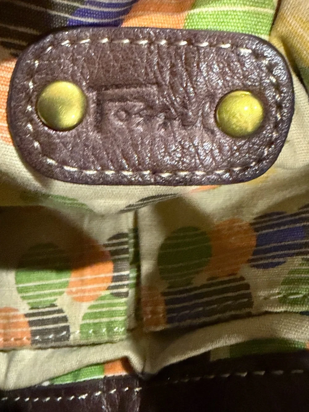 Fossil Brown Pebbled Leather Bucket Shoulder Bag with Dark Trim - Picture 5 of 8